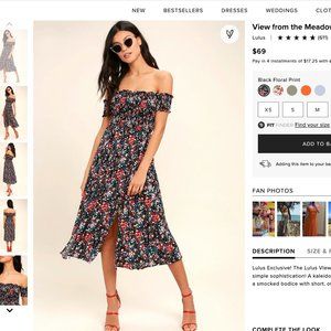 View from the Meadow Black Floral Print Off-the-Shoulder Dress